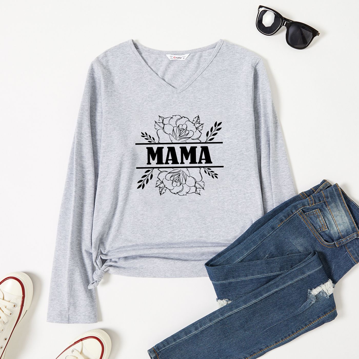 

Graphic Light gray Long-sleeve V Neck Tee for Women