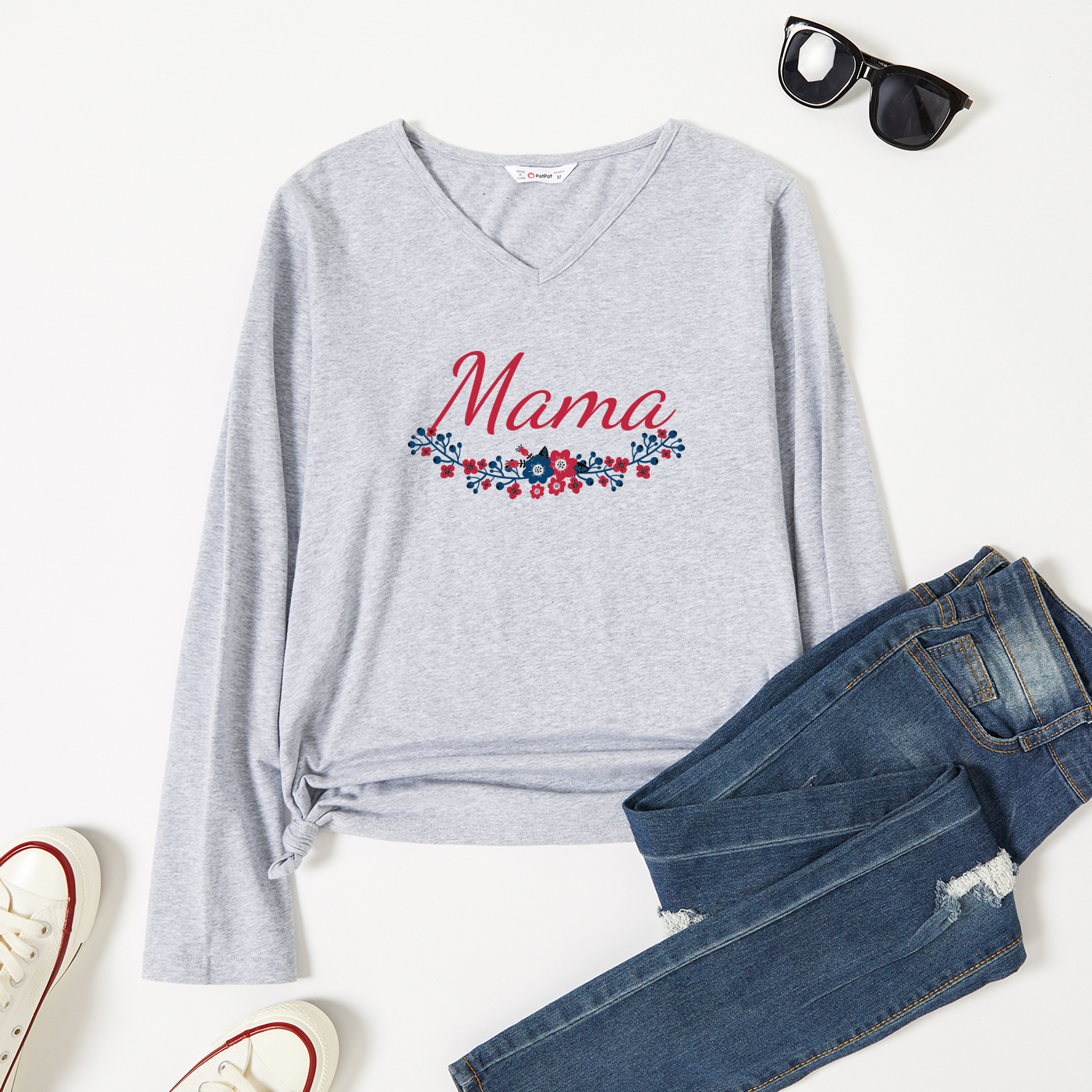 

Graphic Light gray Long-sleeve V Neck Tee for Women