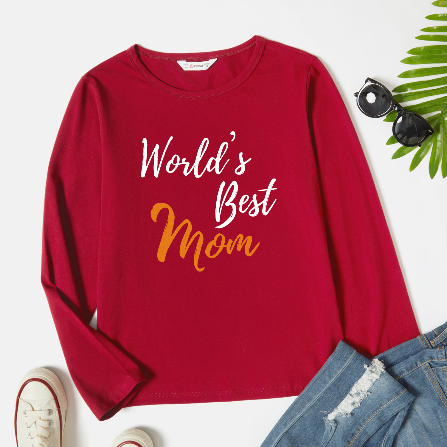

Graphic Burgundy Long-sleeve Round-collar Tee for Women