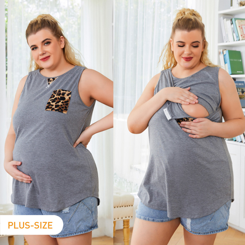 

Nursing Plus Size Colorblock Leopard Print Tank Top