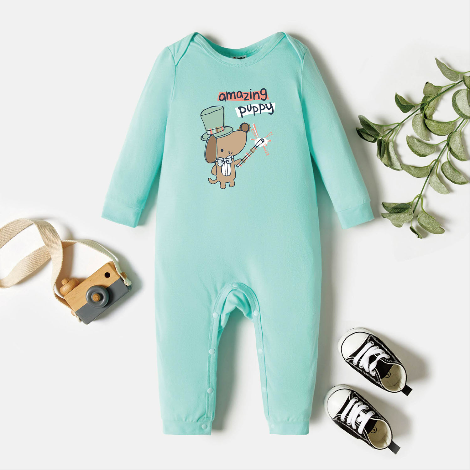 

Baby Graphic Light green Long-sleeve Jumpsuit
