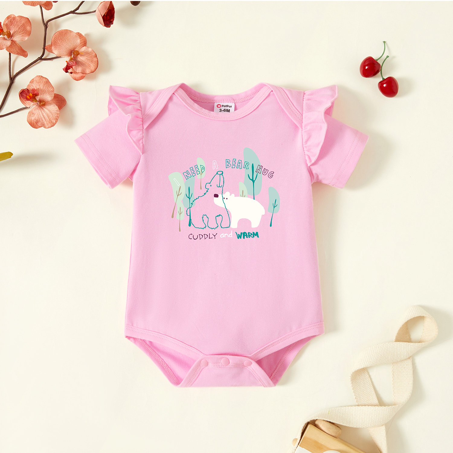 

Baby Graphic Flutter-sleeve Light pink Short-sleeve Romper
