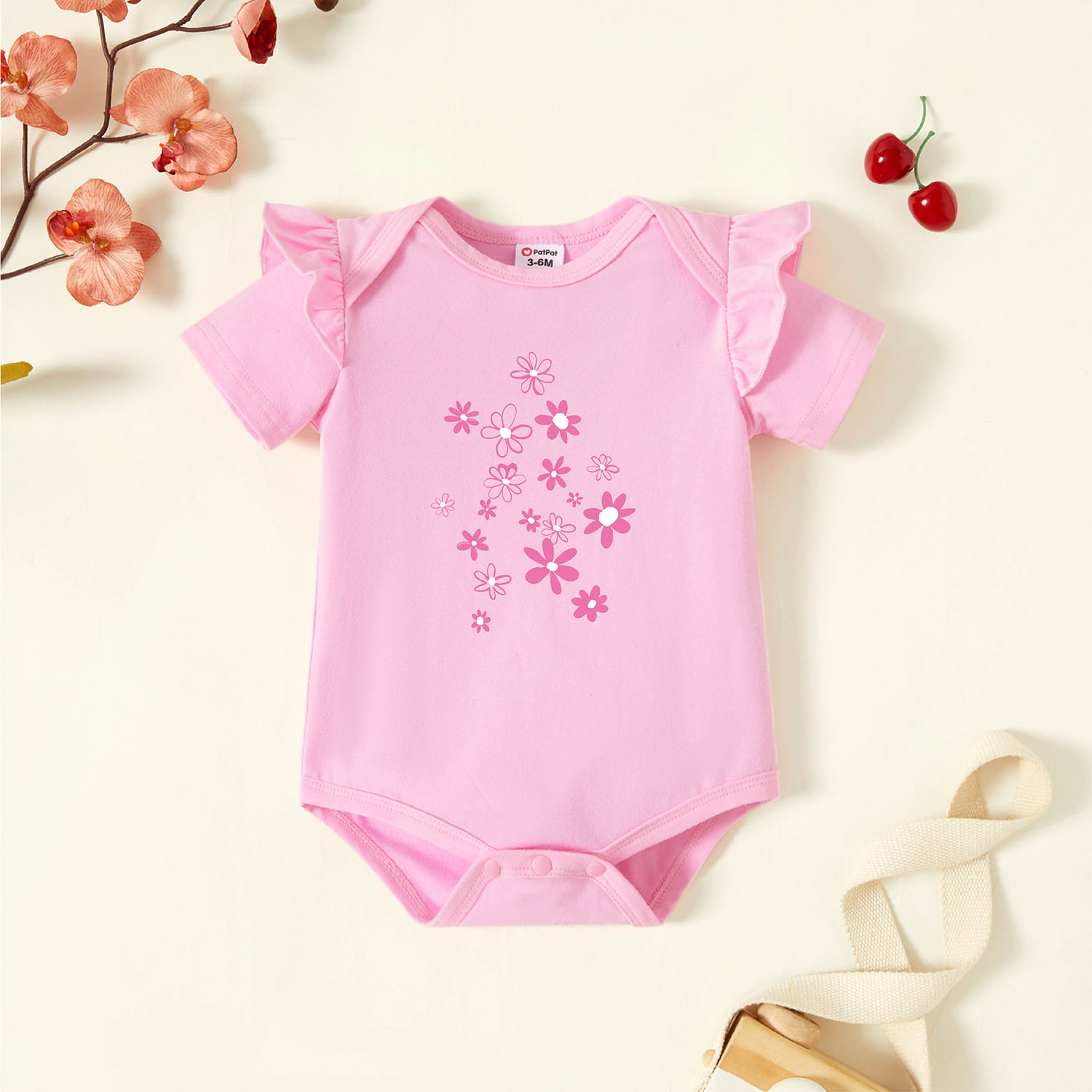

Baby Girl Graphic Floral Print Ruffled Short-sleeve Romper