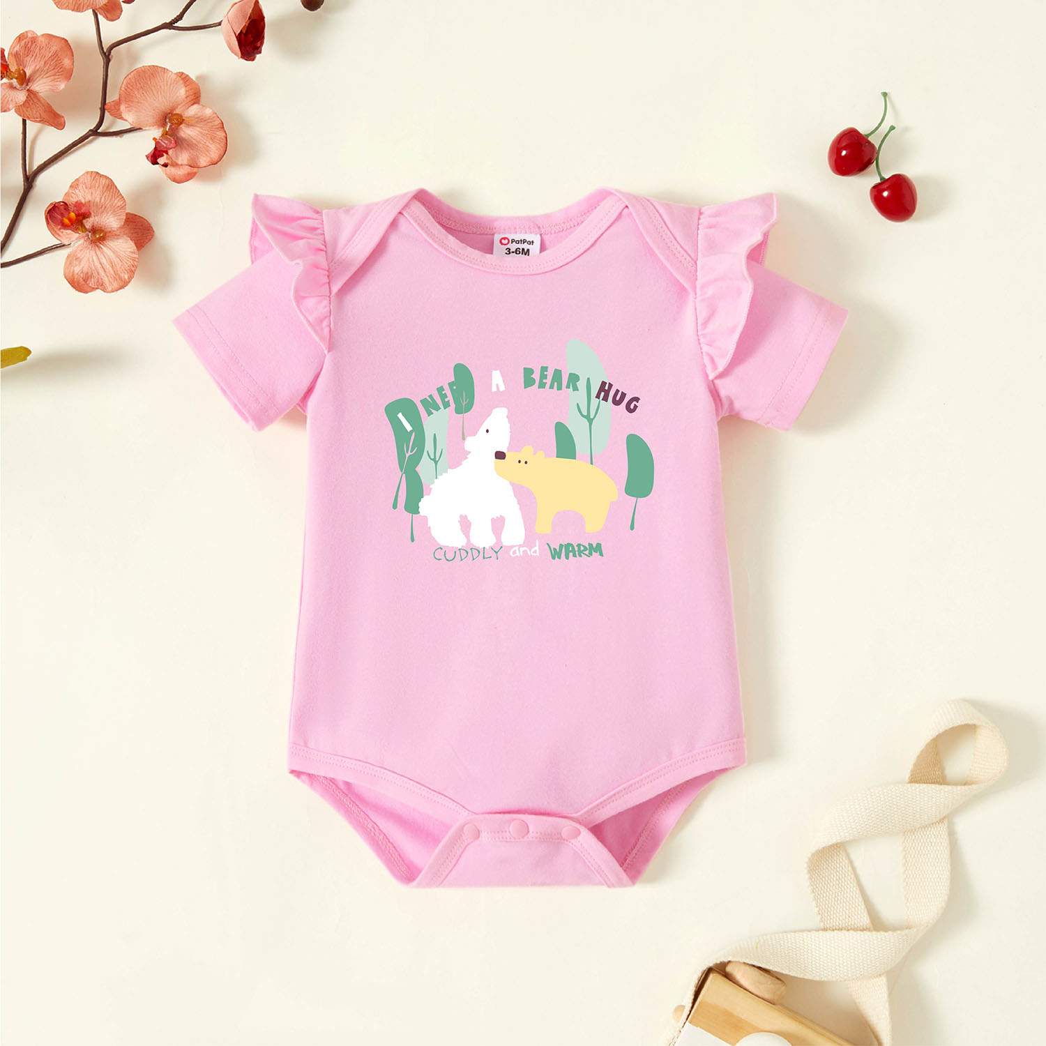 

Baby Graphic Flutter-sleeve Light pink Short-sleeve Romper
