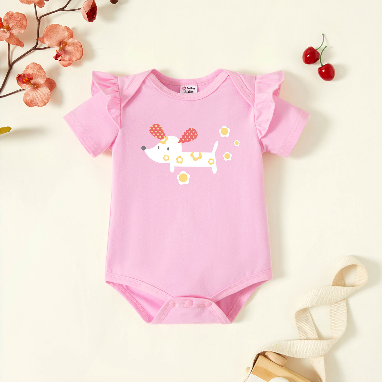 

Baby Graphic Flutter-sleeve Light pink Short-sleeve Romper