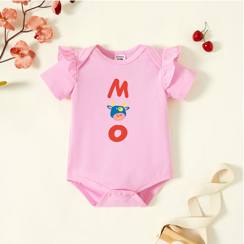 

Baby Graphic Flutter-sleeve Light pink Short-sleeve Romper