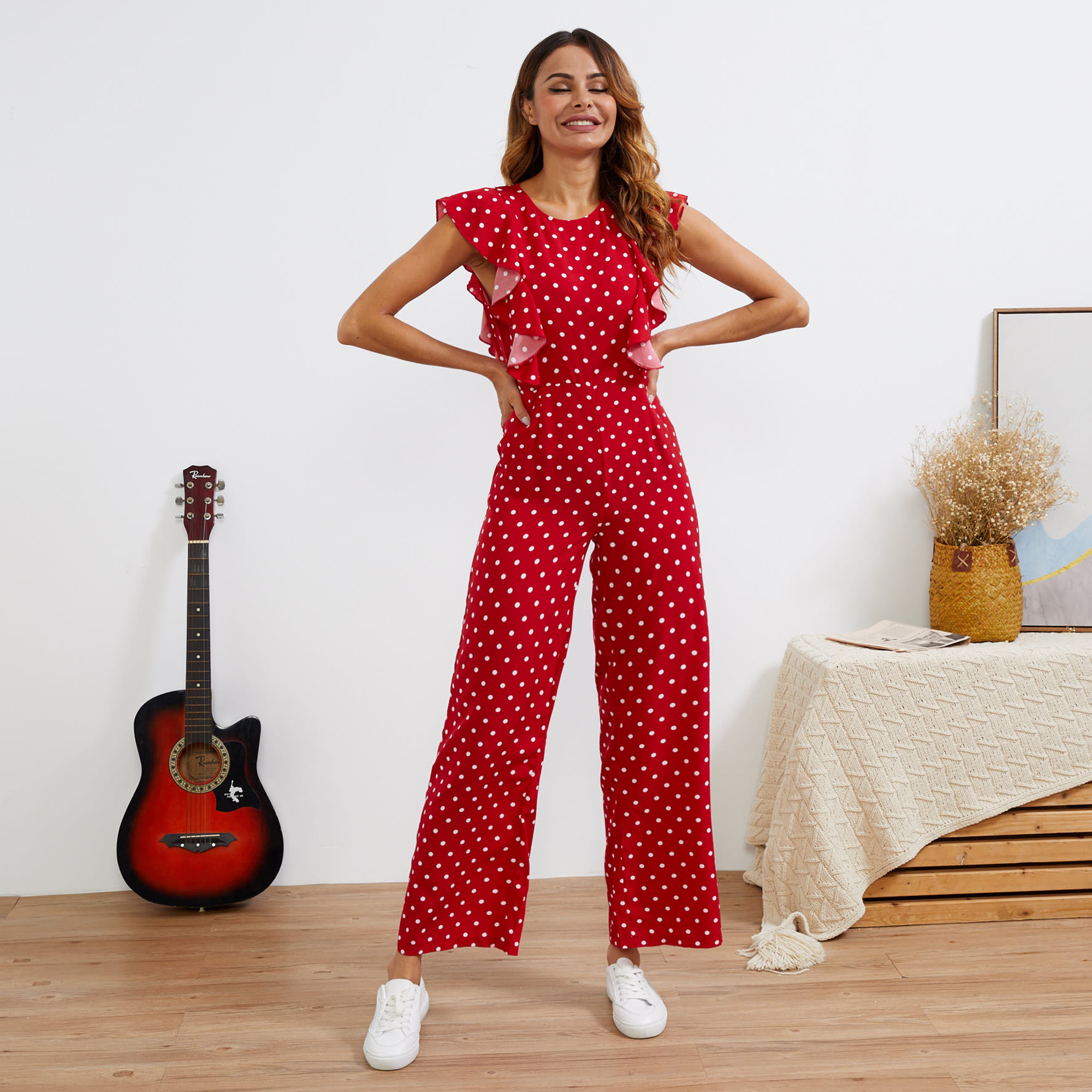 

Polka Dots Ruffled sleeveless Women Jumpsuit