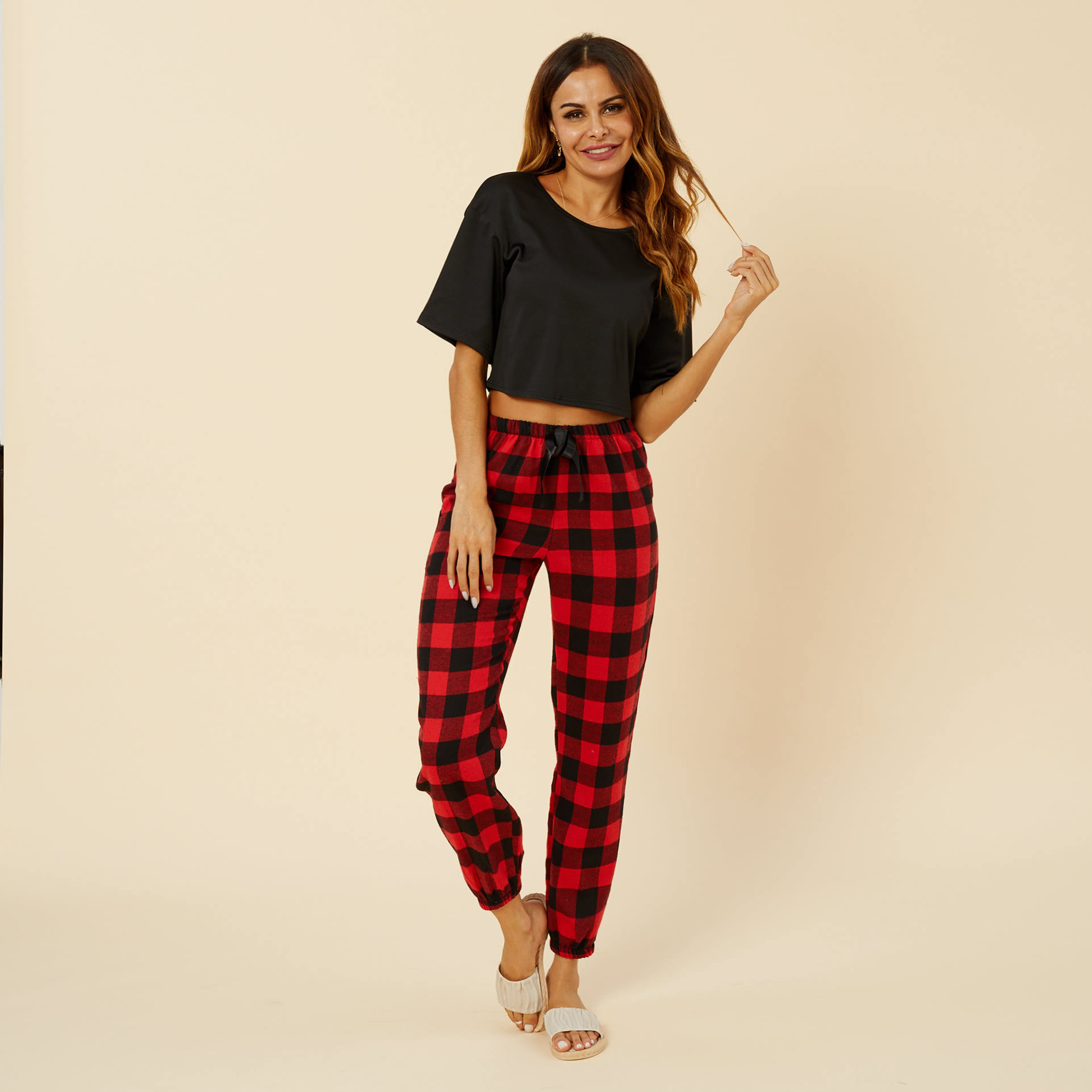 

Plaid Print Short-sleeve Women Loungewear Sets