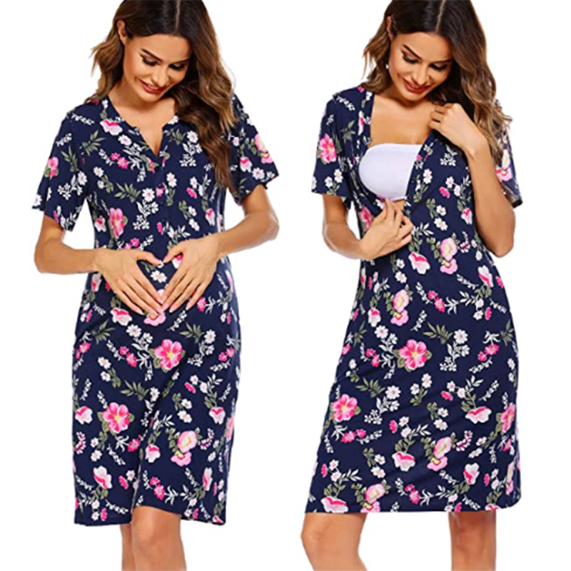 

Floral Print V-neck Short-sleeve Nursing Dress