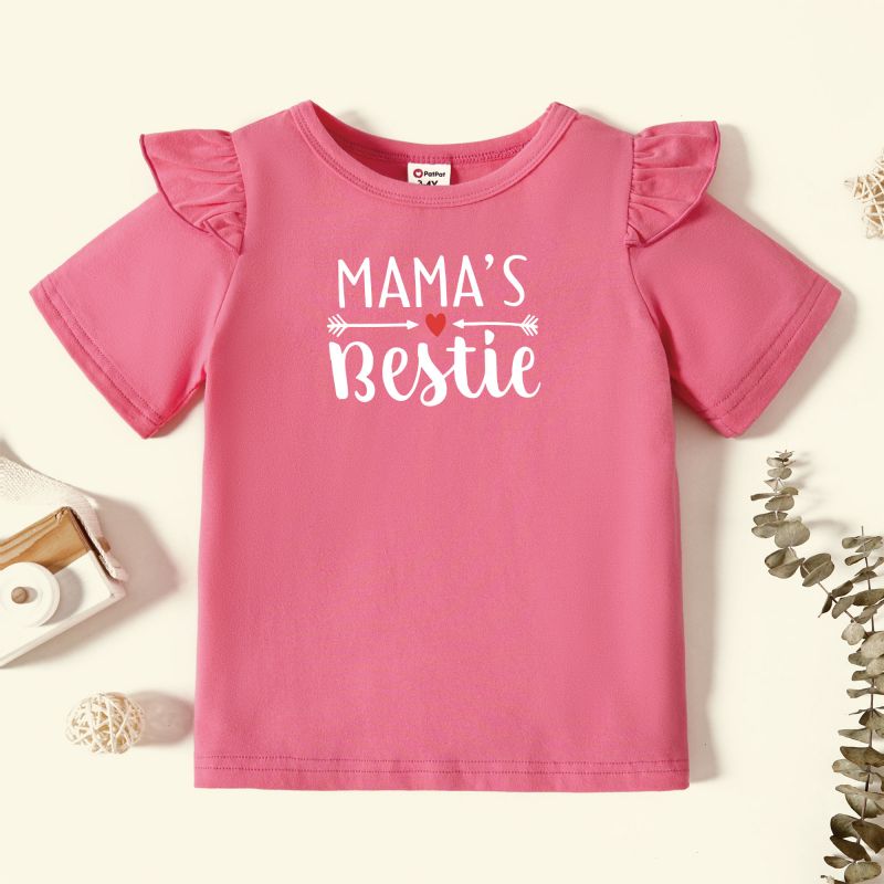 

Toddler Girl Graphic Heart and Letter Print Ruffled Short-sleeve Tee