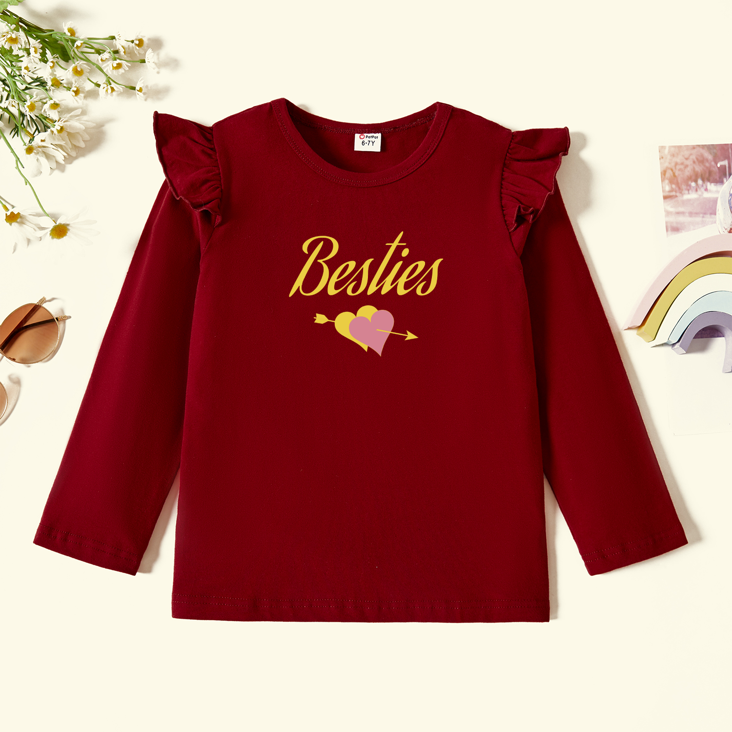 

Kids Graphic Flutter-sleeve Burgundy Long-sleeve Tee