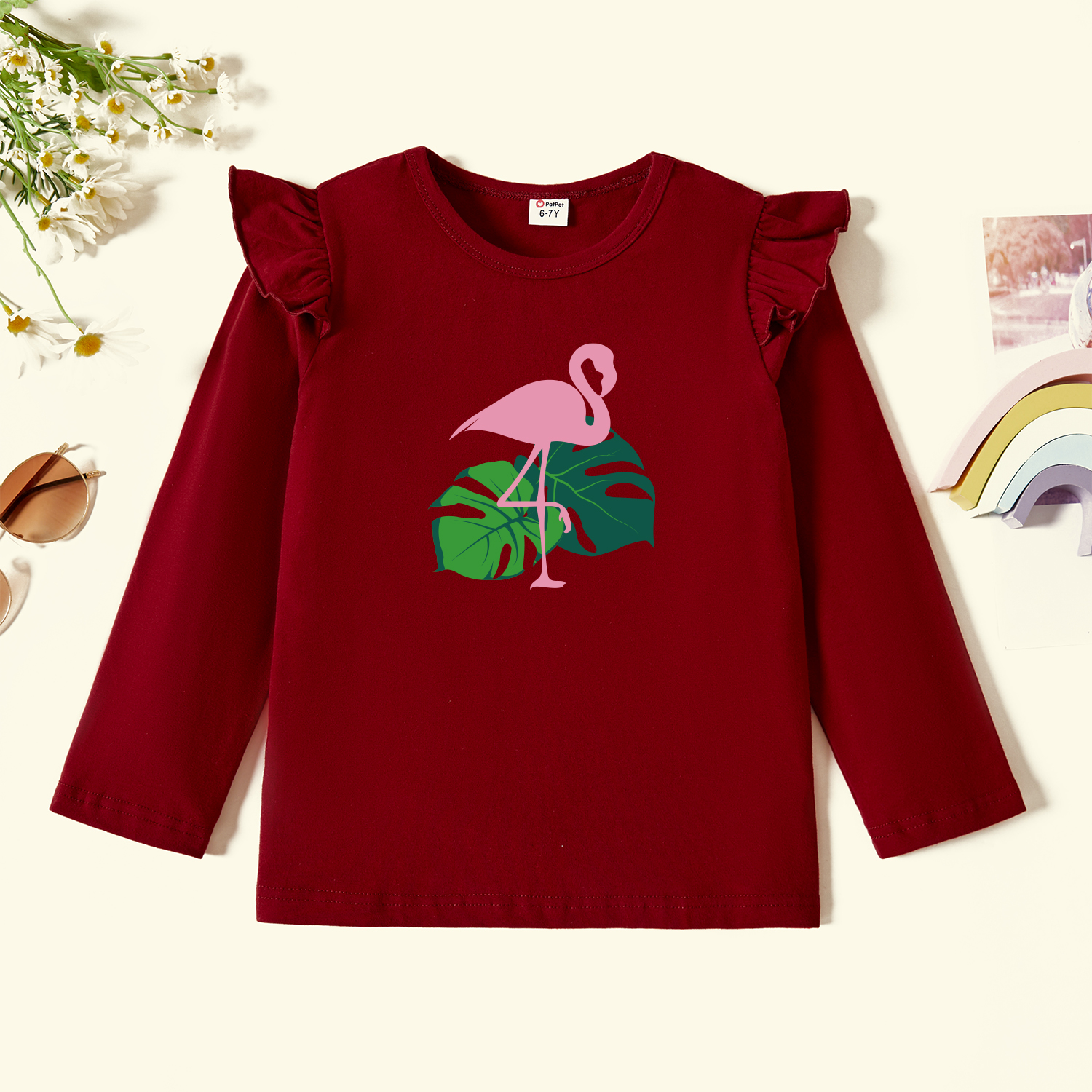 

Kids Graphic Flutter-sleeve Burgundy Long-sleeve Tee