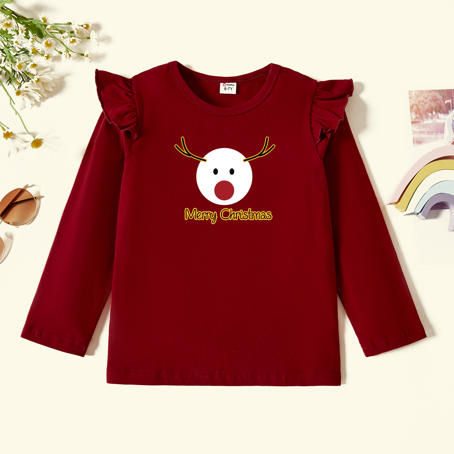 

Kids Graphic Flutter-sleeve Burgundy Long-sleeve Tee