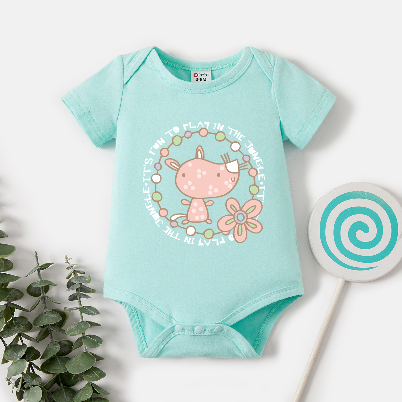 

Baby Graphic Light green Short-sleeve Romper