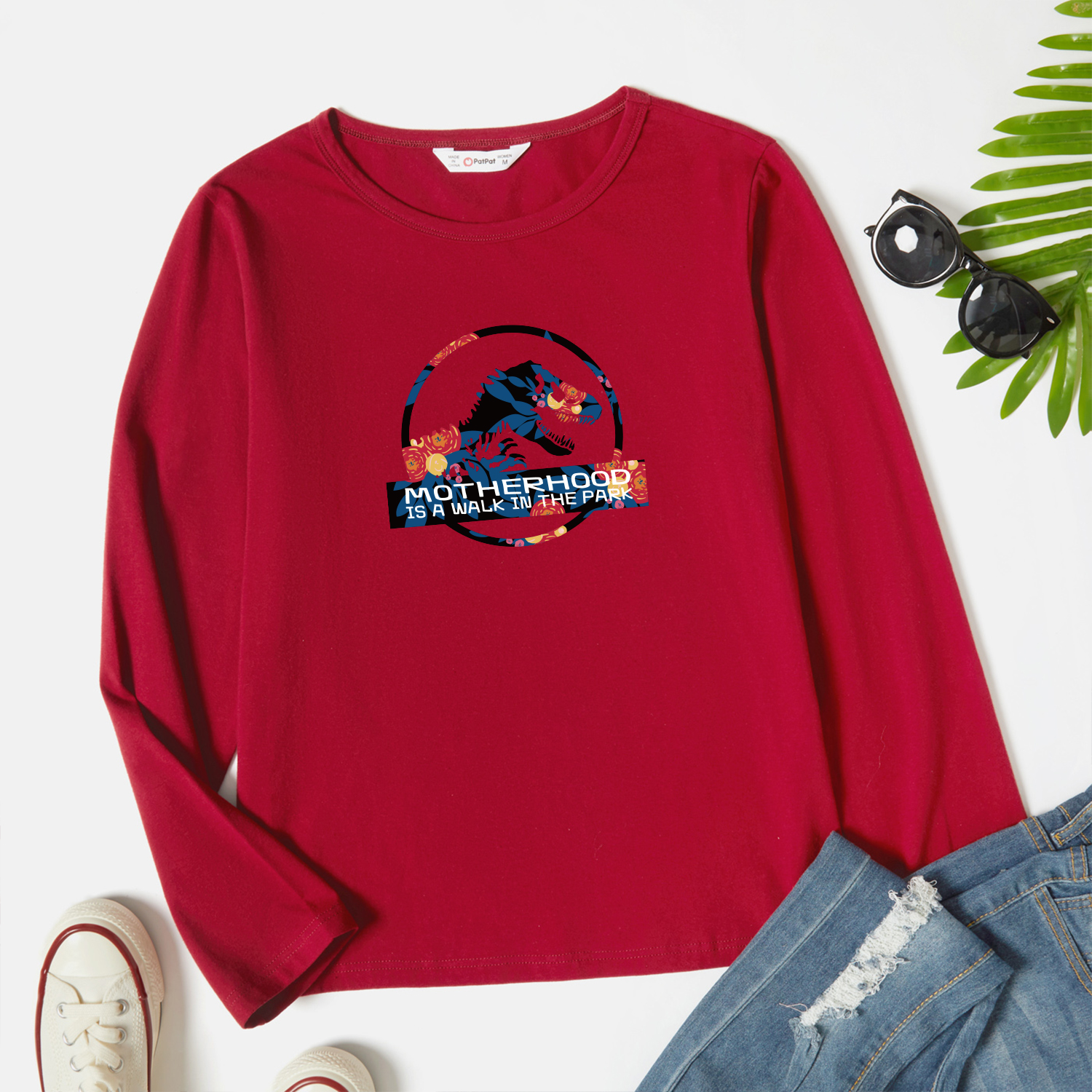 

Women Graphic Dinosaur and Letter Print Round-collar Long-sleeve Tee