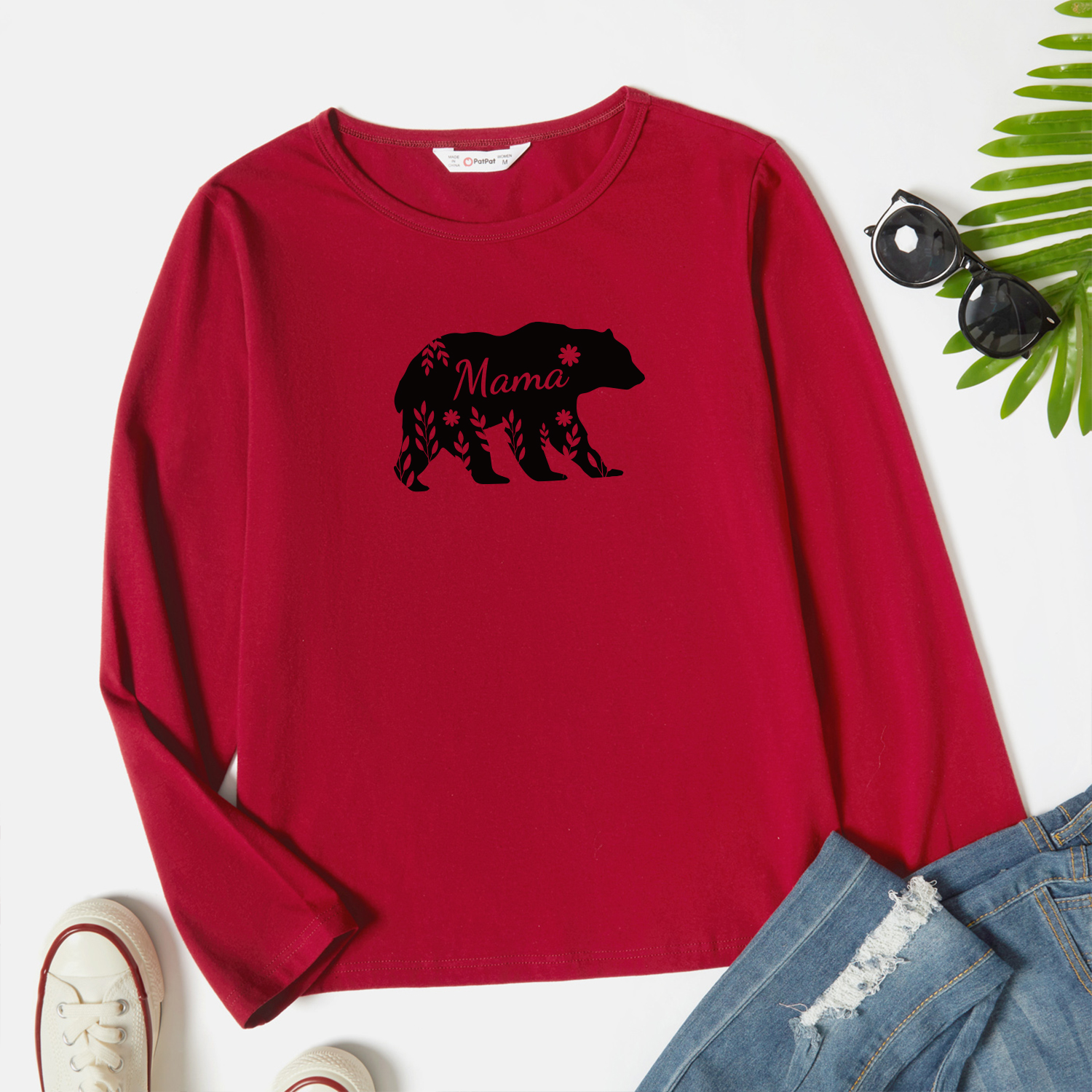 

Graphic Burgundy Long-sleeve Round-collar Tee for Women