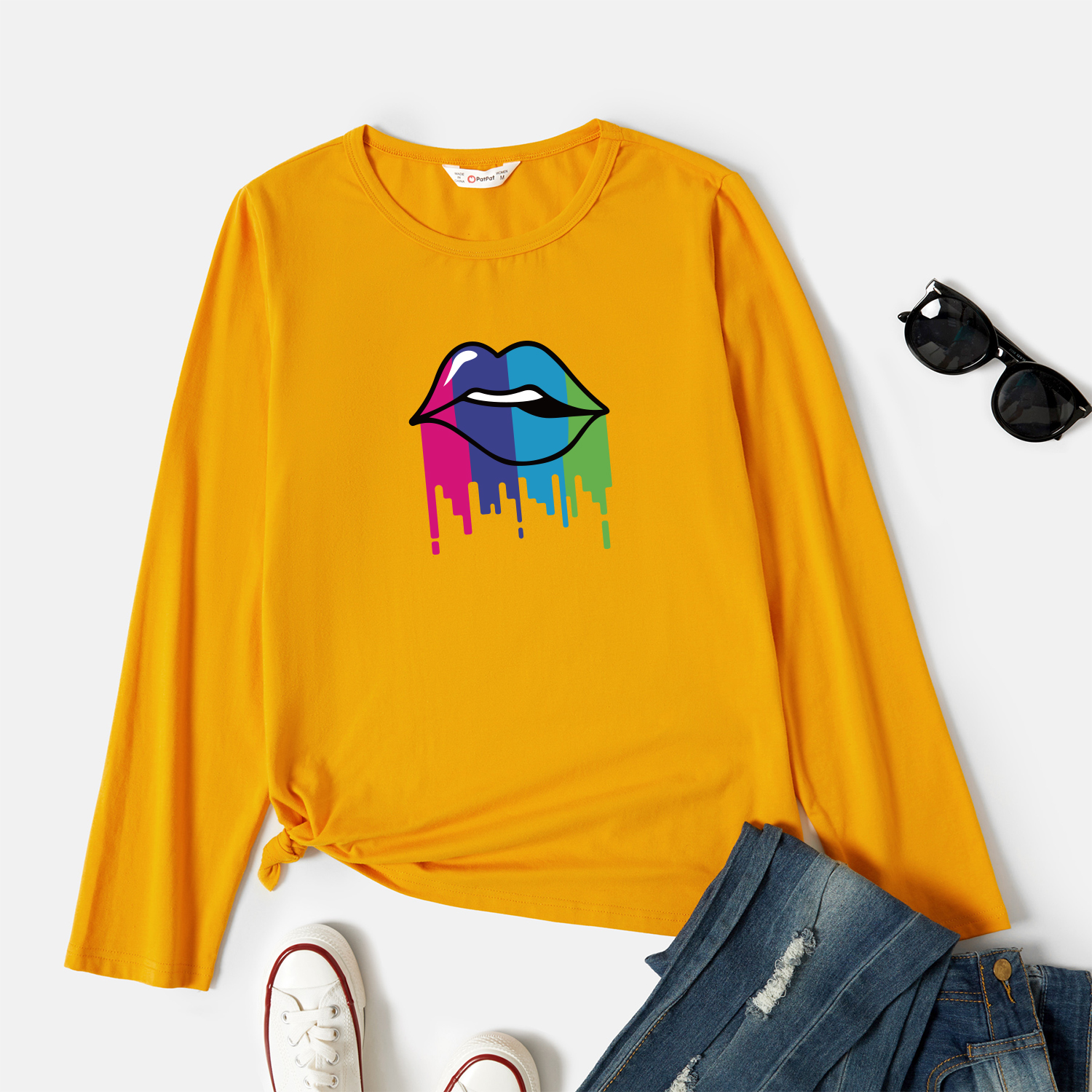 

Graphic Ginger Long-sleeve Round-collar Tee for Women