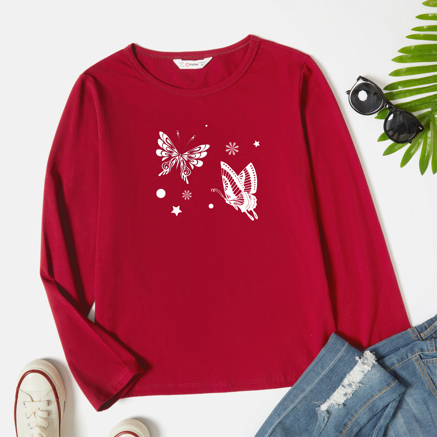 

Women Graphic Butterfly Print Round-collar Long-sleeve Tee