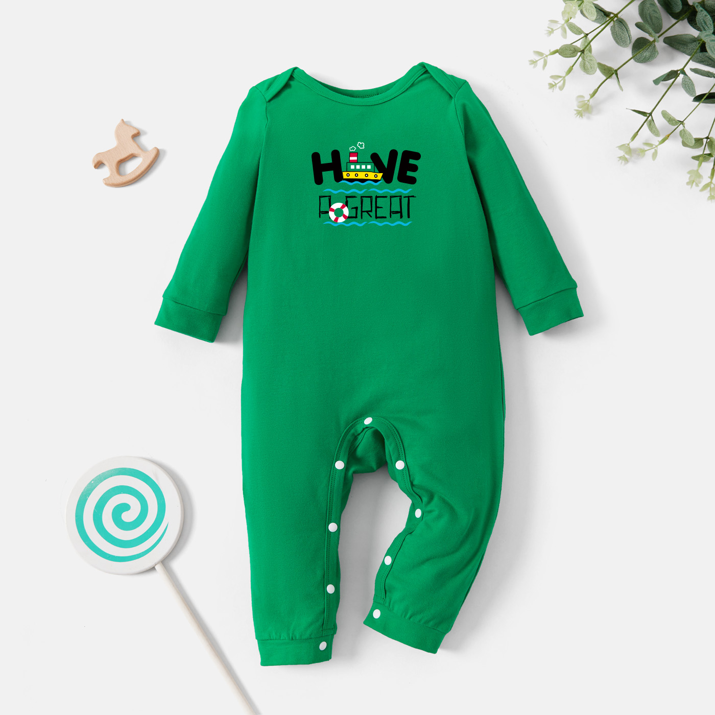 

Baby Graphic Green Long-sleeve Jumpsuit