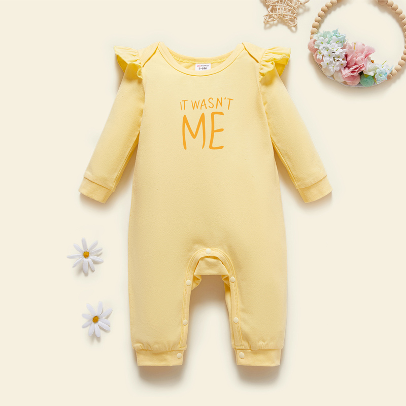 

Baby Graphic Flutter-sleeve Beige Long-sleeve Jumpsuit