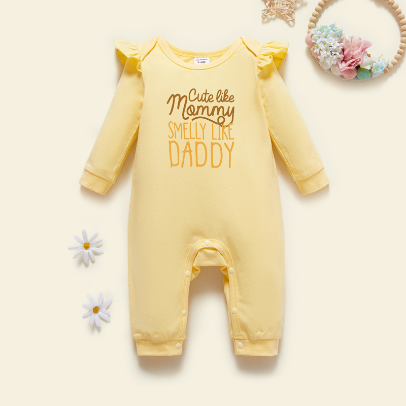 

Baby Girl Graphic Letter Print Ruffled Long-sleeve Jumpsuit