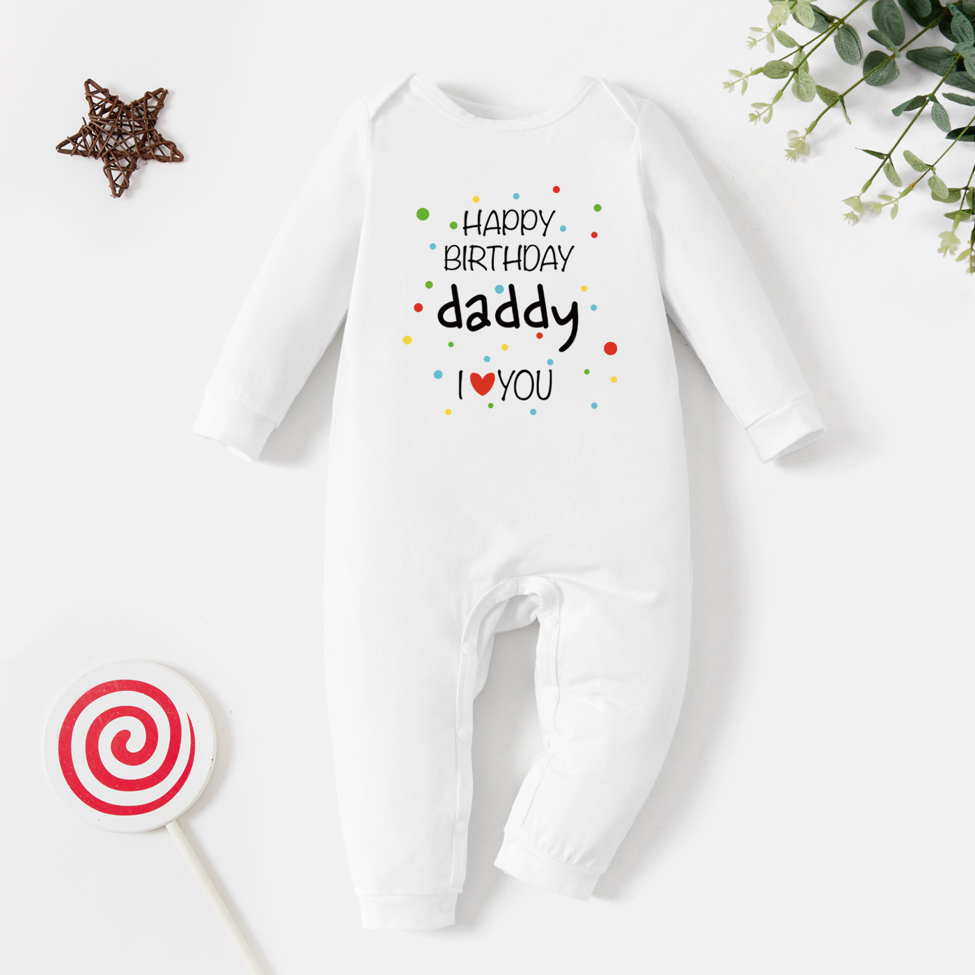 

Baby Graphic Letter and Heart Print Long-sleeve Jumpsuit