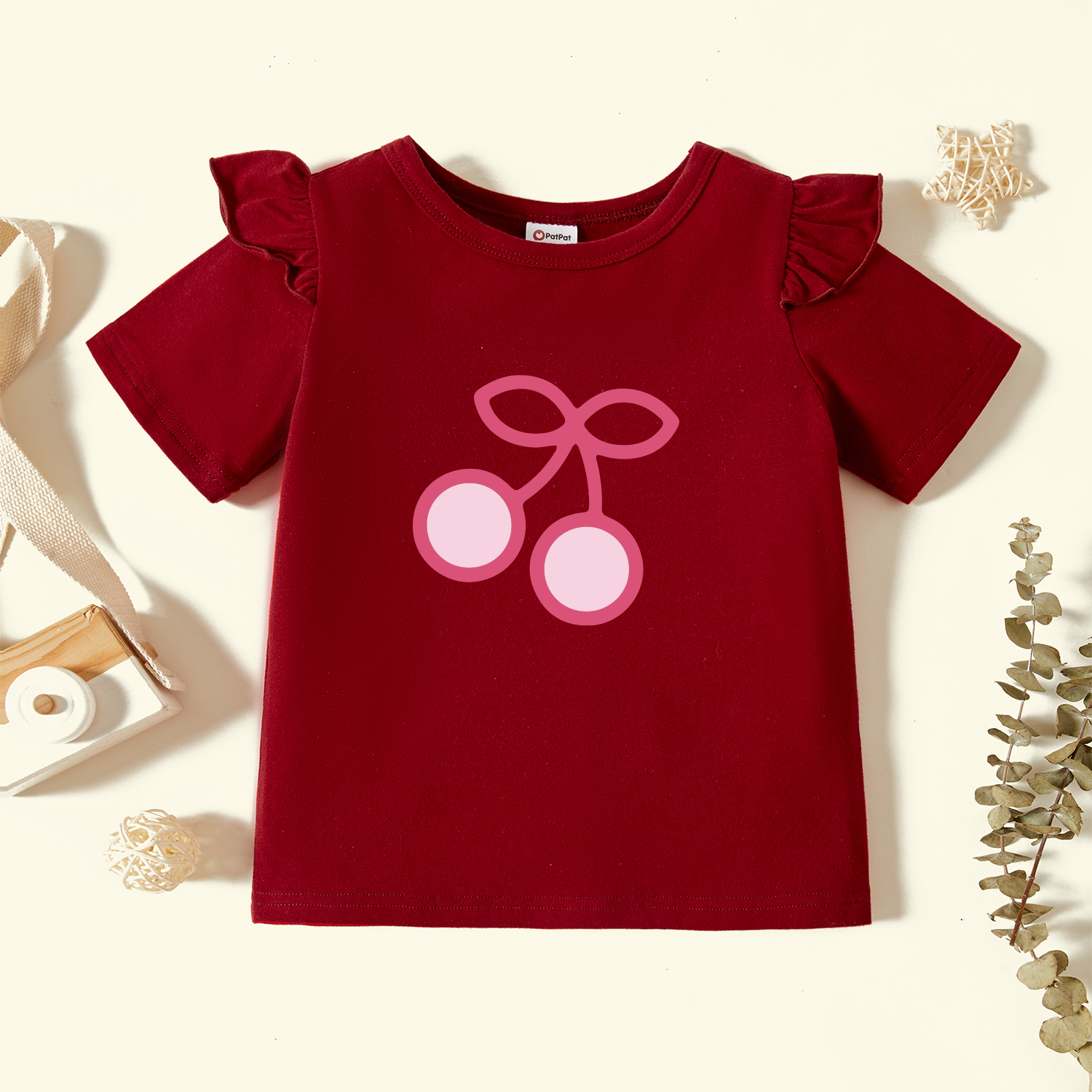 

Toddler Graphic Flutter-sleeve Burgundy Short-sleeve Tee