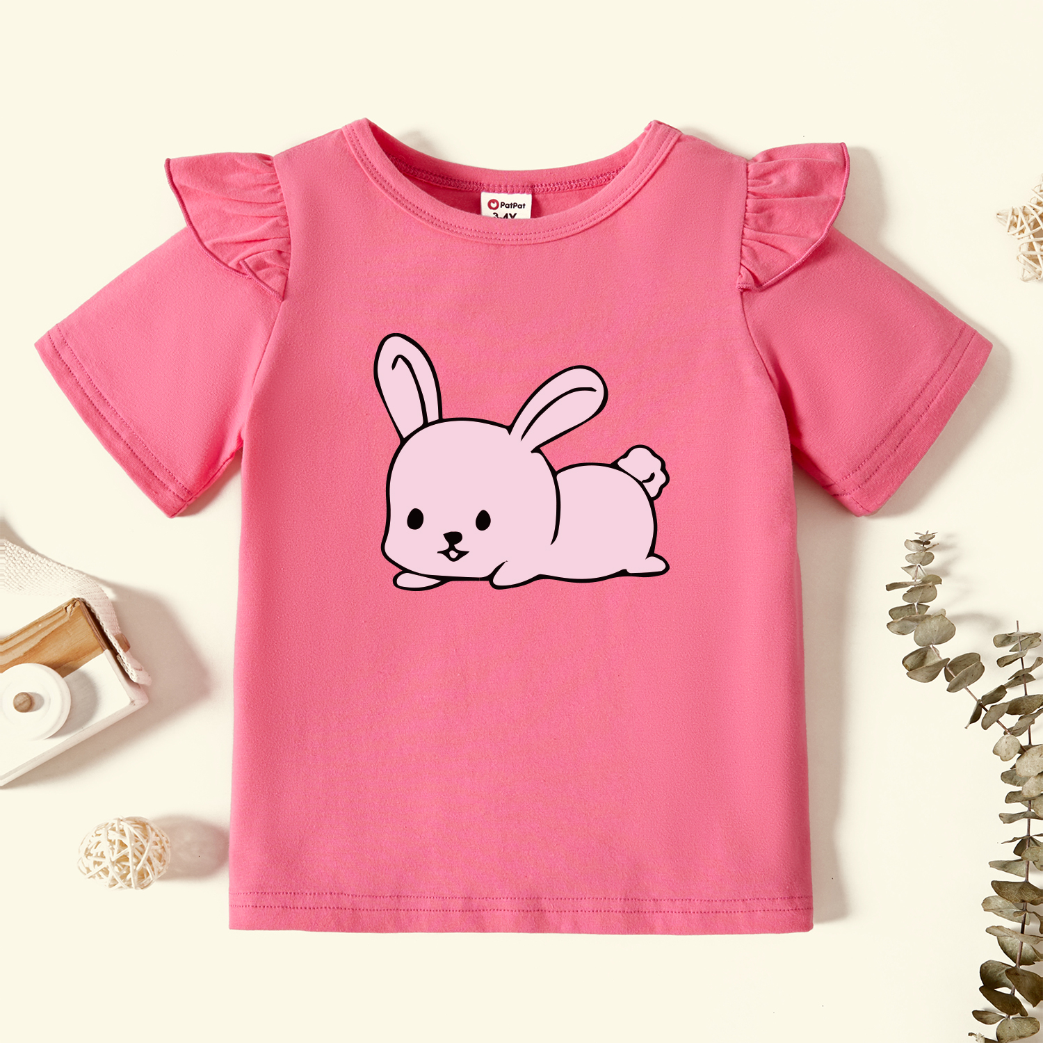 

Toddler Girl Graphic Rabbit Print Ruffled Short-sleeve Tee