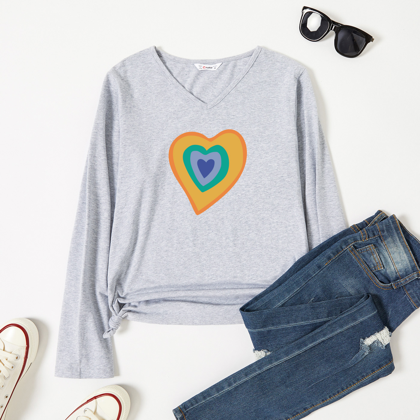 

Graphic Light gray Long-sleeve V Neck Tee for Women