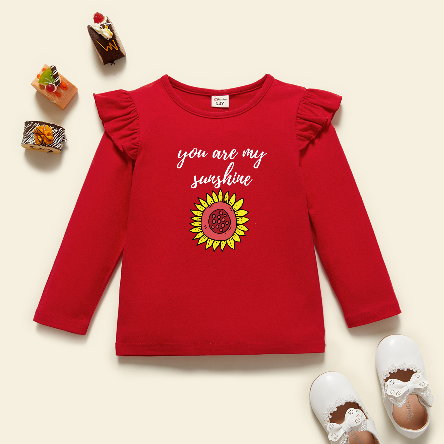 

Toddler Graphic Flutter-sleeve Red Long-sleeve Tee