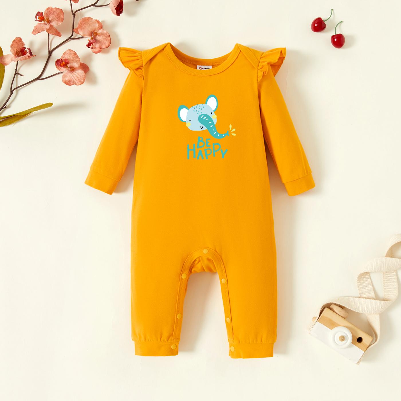 

Baby Graphic Flutter-sleeve Ginger Long-sleeve Jumpsuit