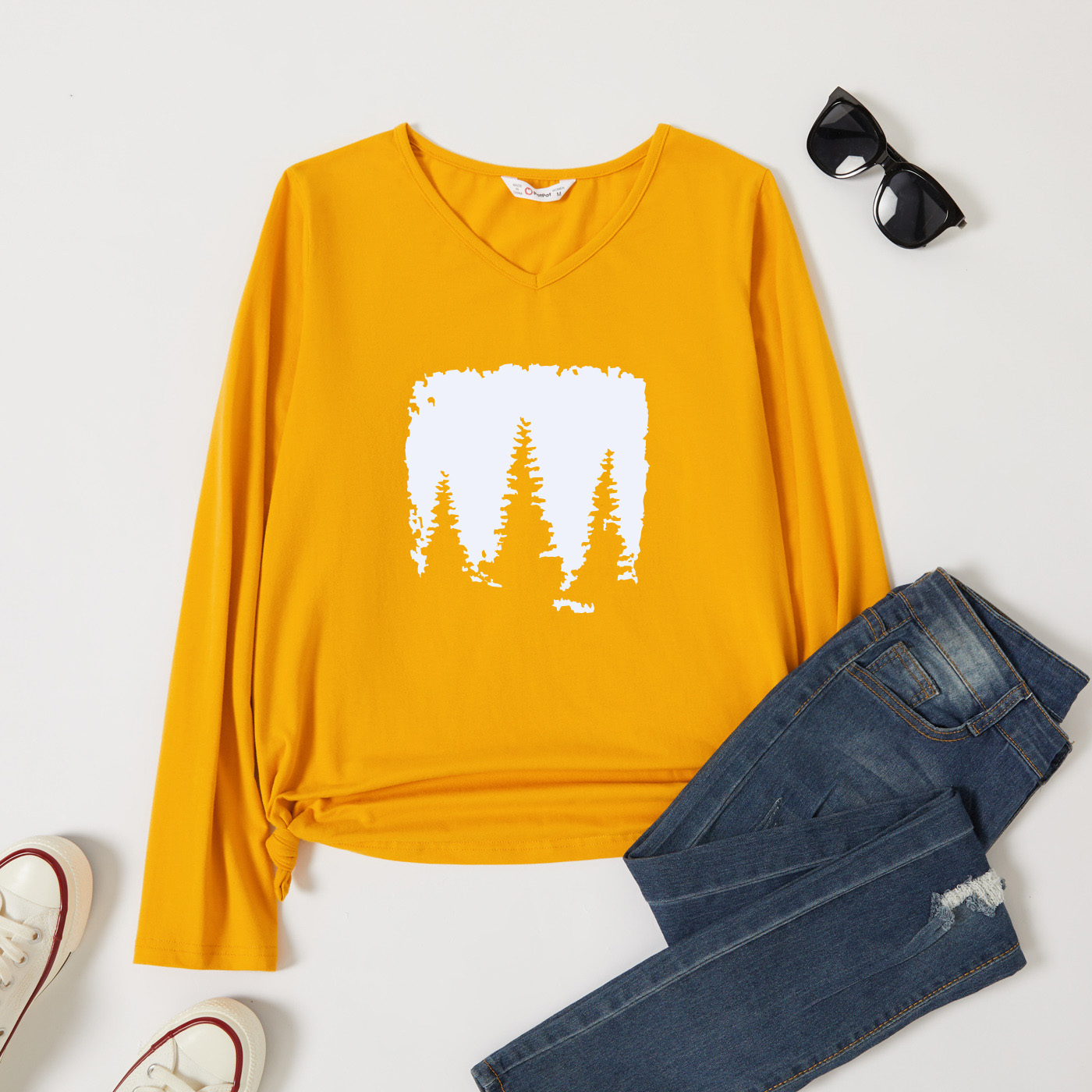 

Graphic Ginger Long-sleeve V Neck Tee for Women