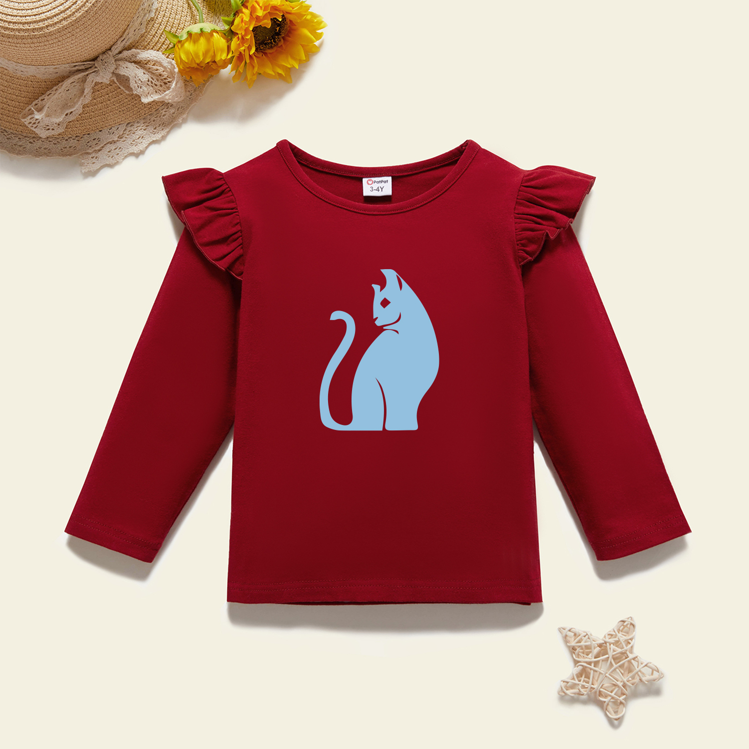 

Toddler Graphic Flutter-sleeve Burgundy Long-sleeve Tee