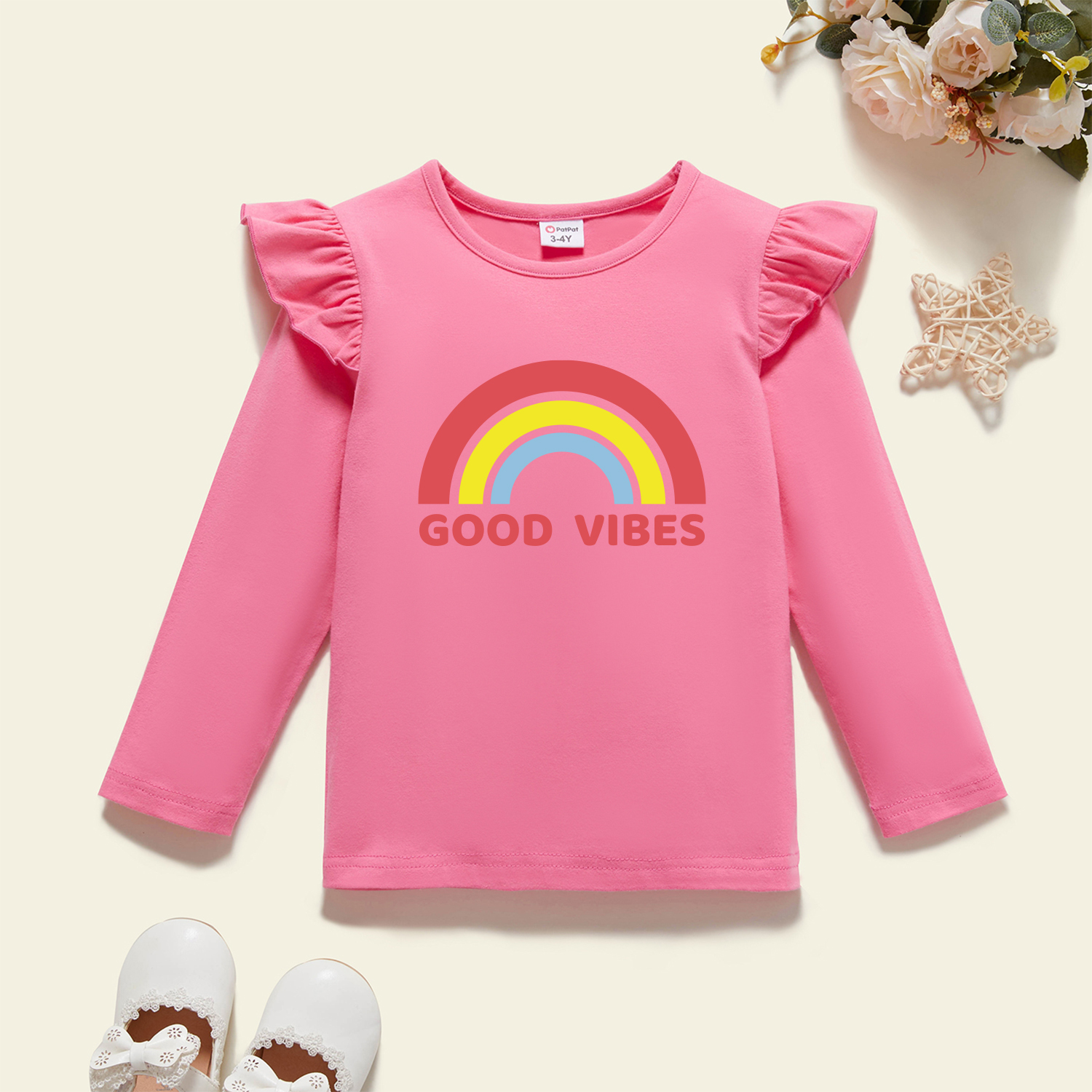 

Toddler Graphic Flutter-sleeve Deep pink Long-sleeve Tee