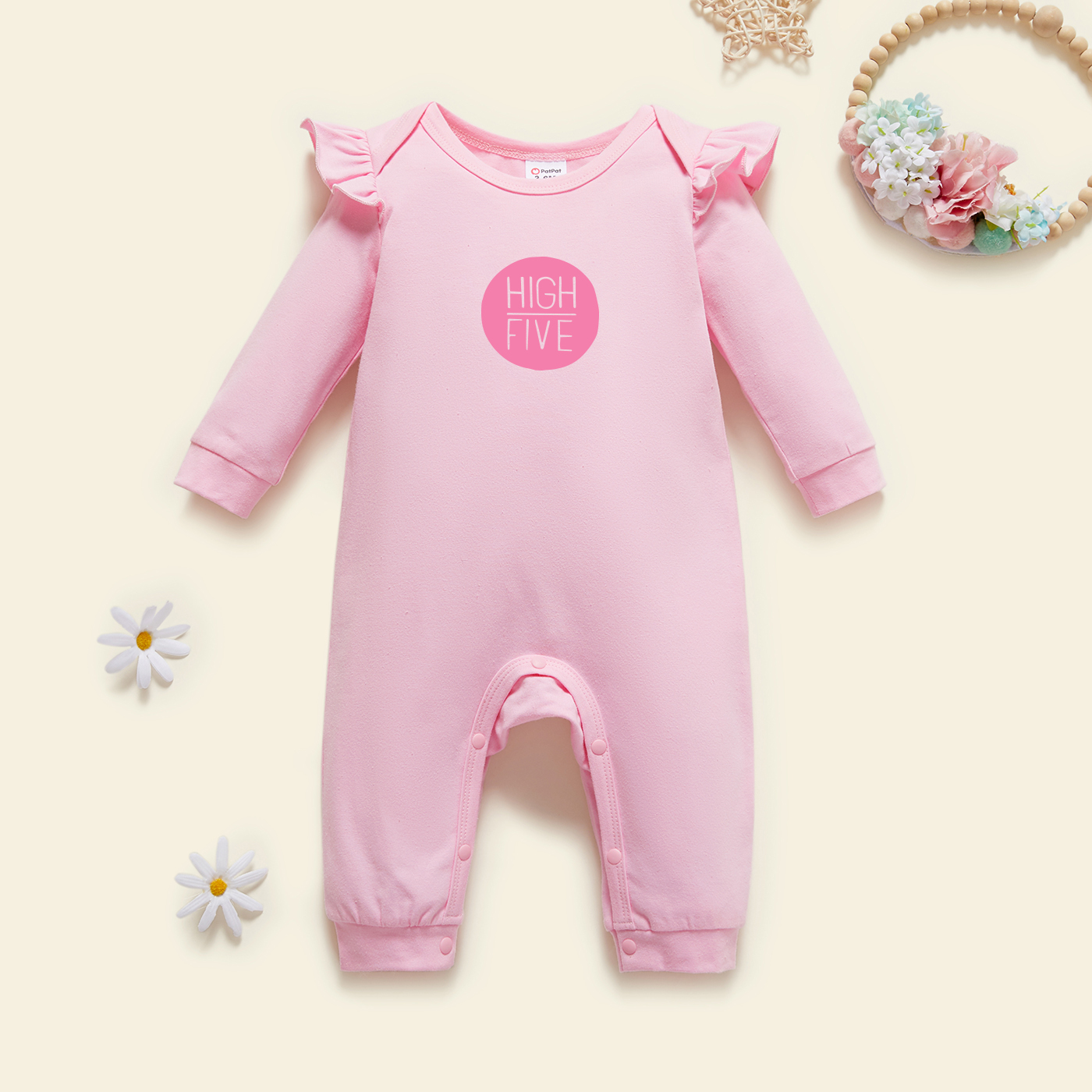 

Baby Graphic Flutter-sleeve Light pink Long-sleeve Jumpsuit