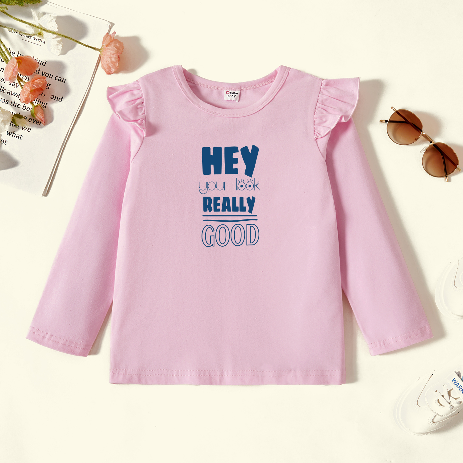 

Kids Graphic Flutter-sleeve Light pink Long-sleeve Tee