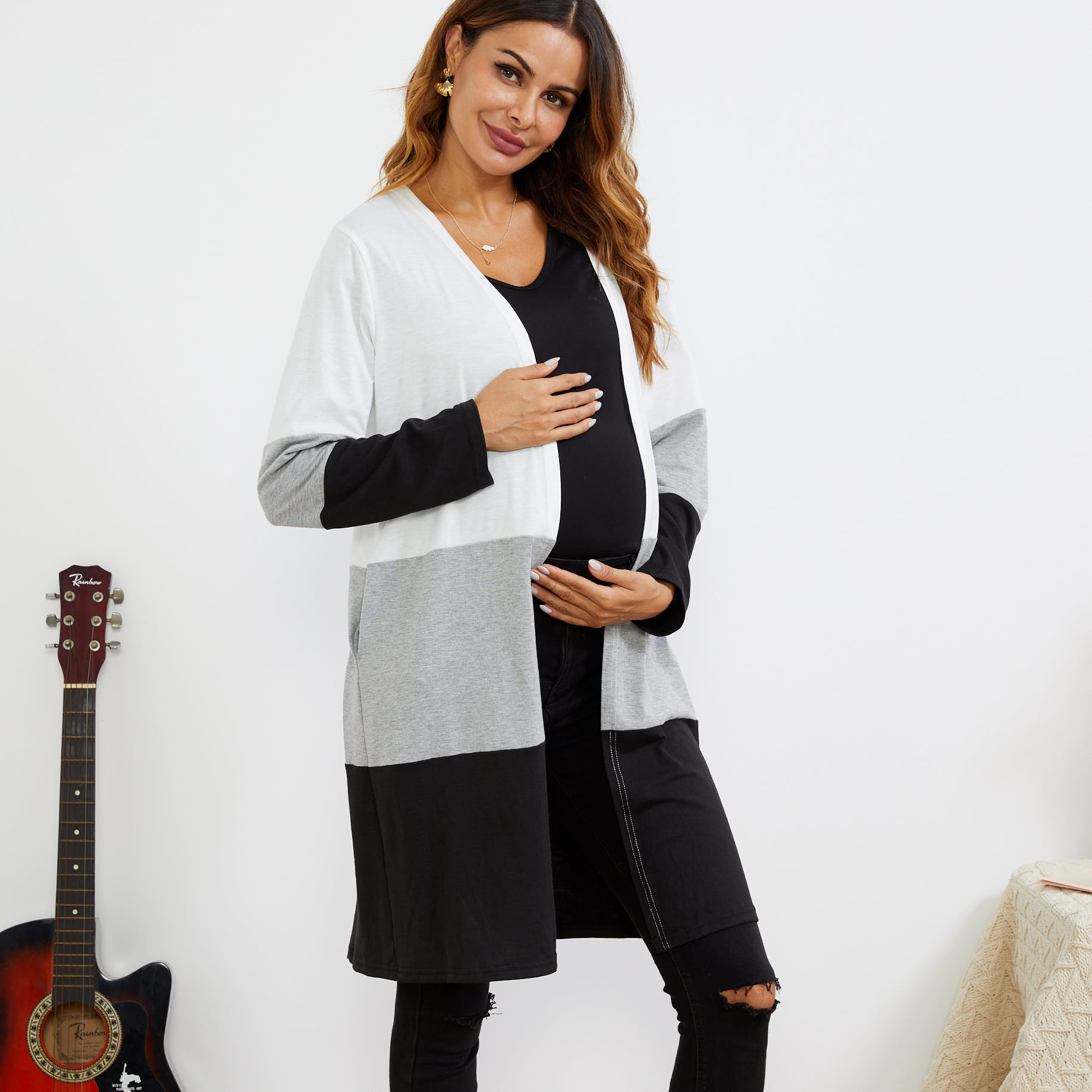 

Maternity Colorblock Long-sleeve Women Cardigan Jacket