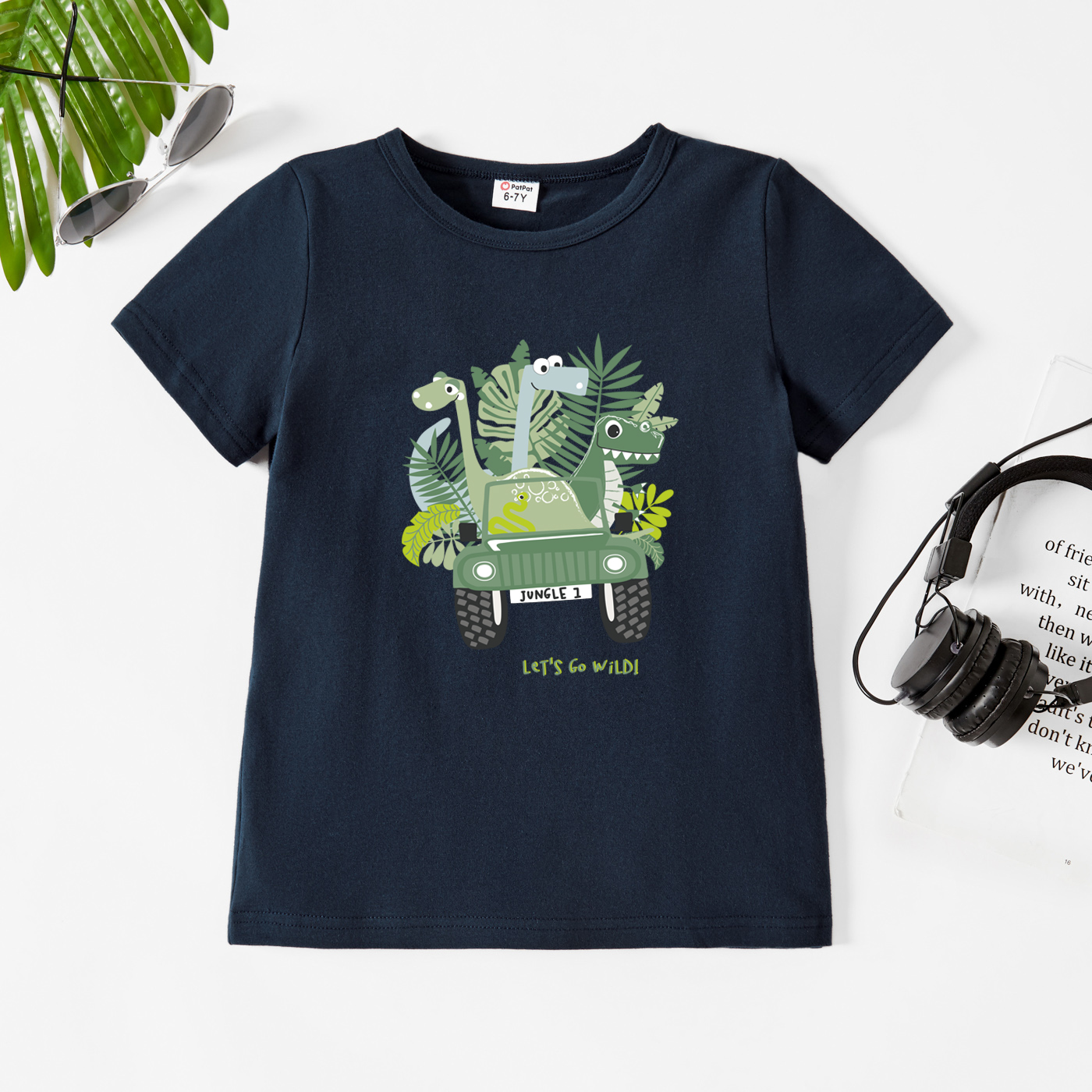 

Kid Boy Graphic Dinosaur and Plant and Truck Print Short-sleeve Tee