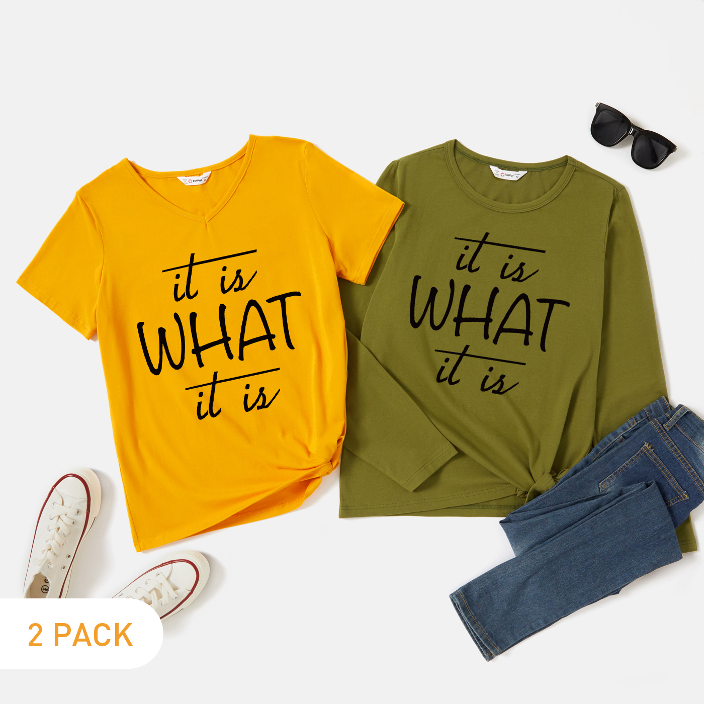 

2-Pack Graphic Letter Short-sleeve Round Neck Tee Set For women