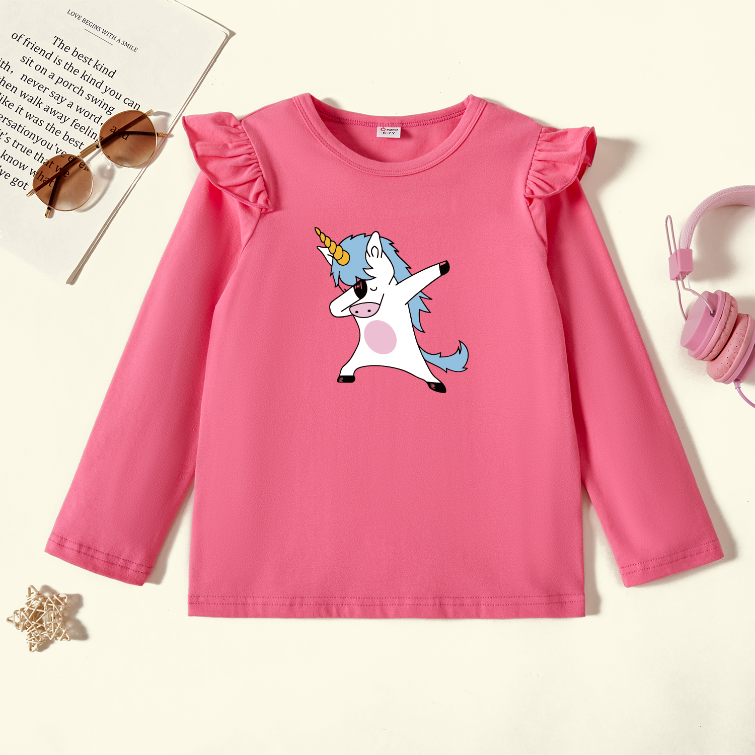 

Kid Girl Graphic Unicorn Print Ruffled Long-sleeve Tee