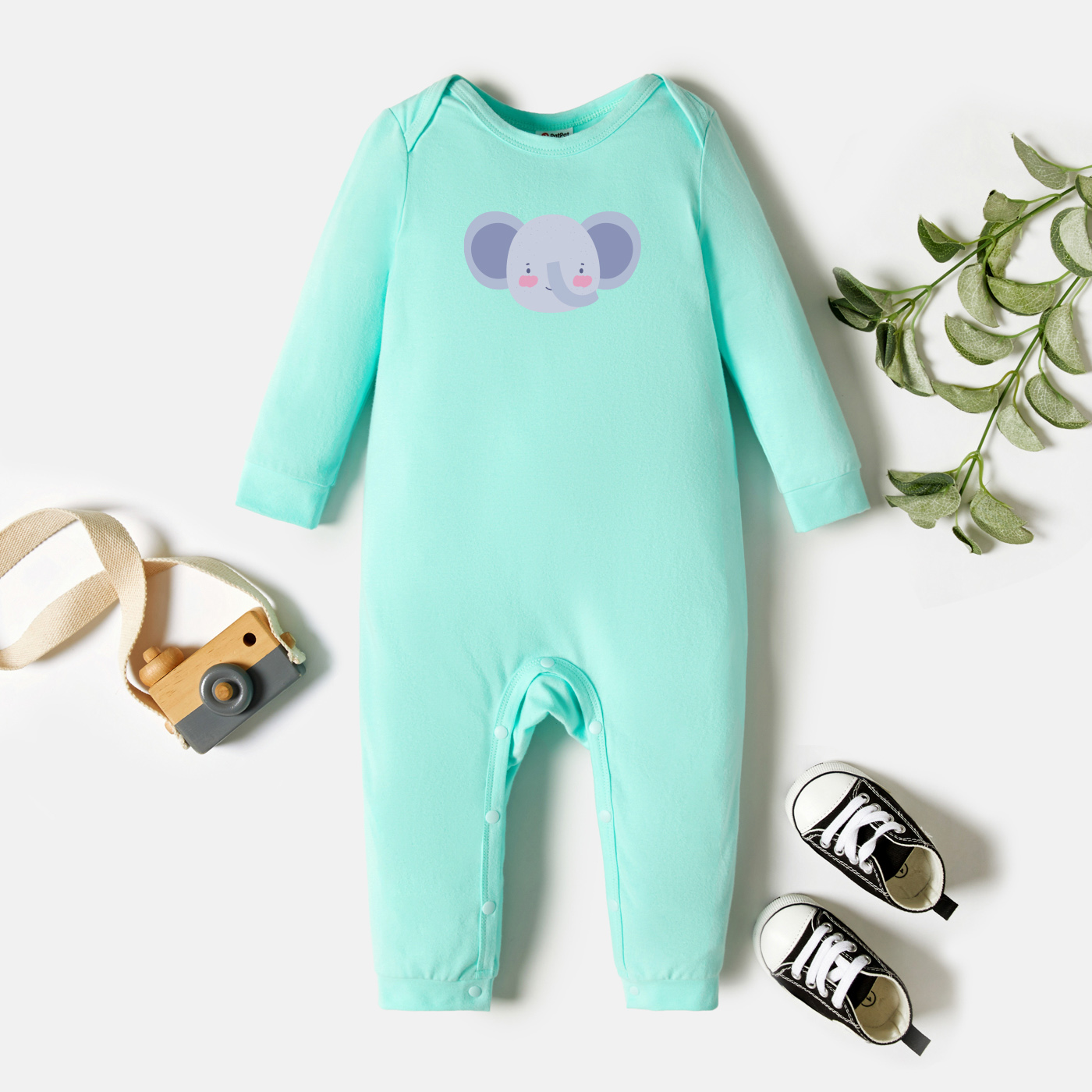 

Baby Graphic Light green Long-sleeve Jumpsuit