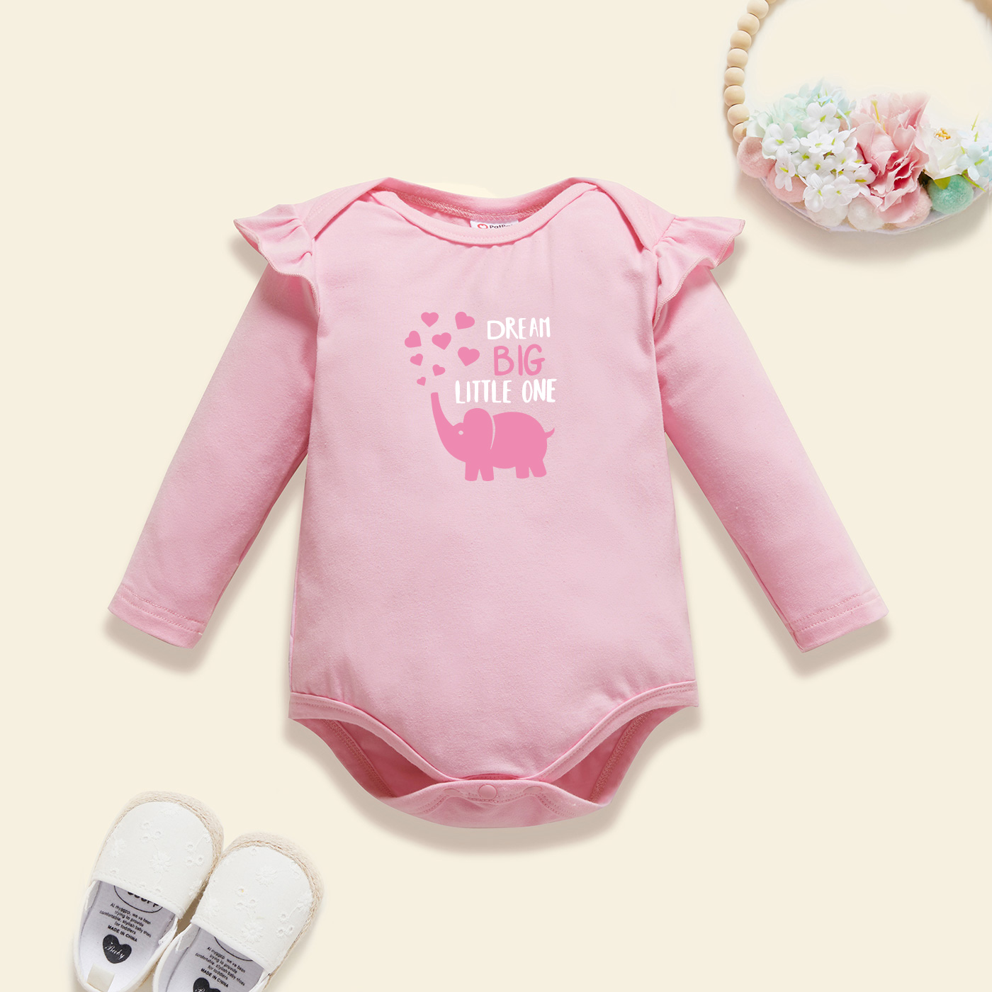 

Baby Graphic Flutter-sleeve Light pink Long-sleeve Romper