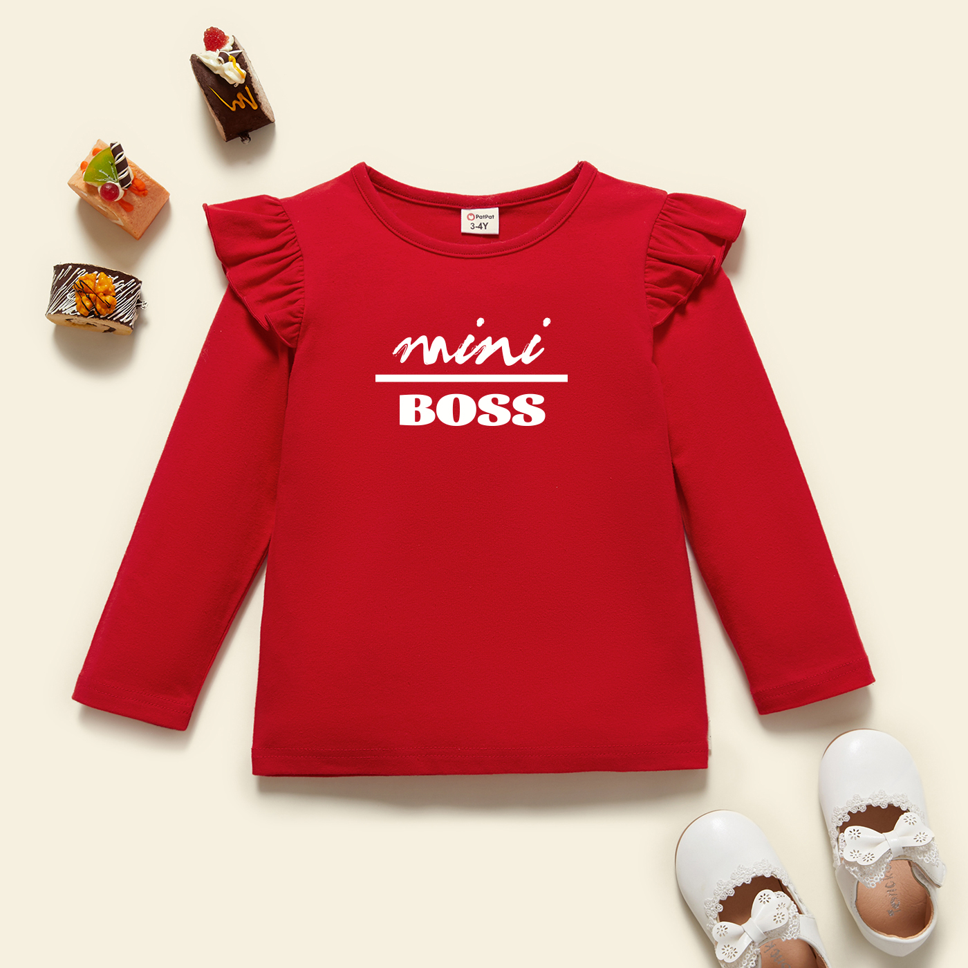 

Toddler Girl Graphic Letter Print Ruffled Long-sleeve Tee