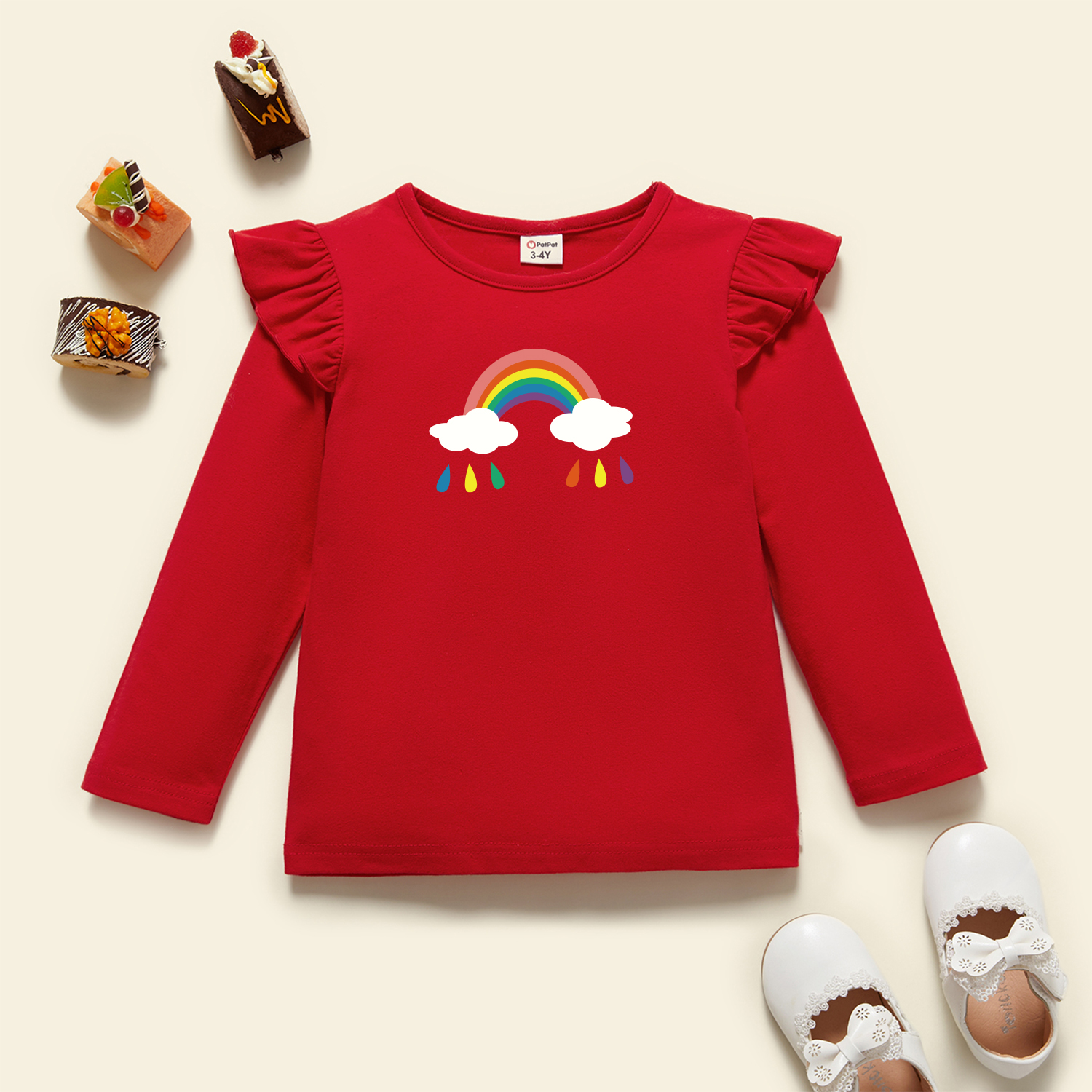 

Toddler Girl Graphic Rainbow Print Ruffled Long-sleeve Tee
