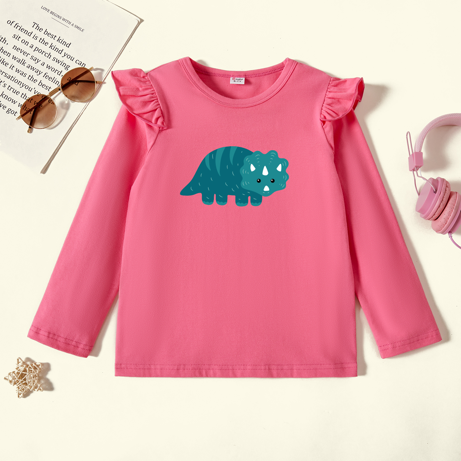 

Kids Graphic Flutter-sleeve Deep Pink Long-sleeve Tee