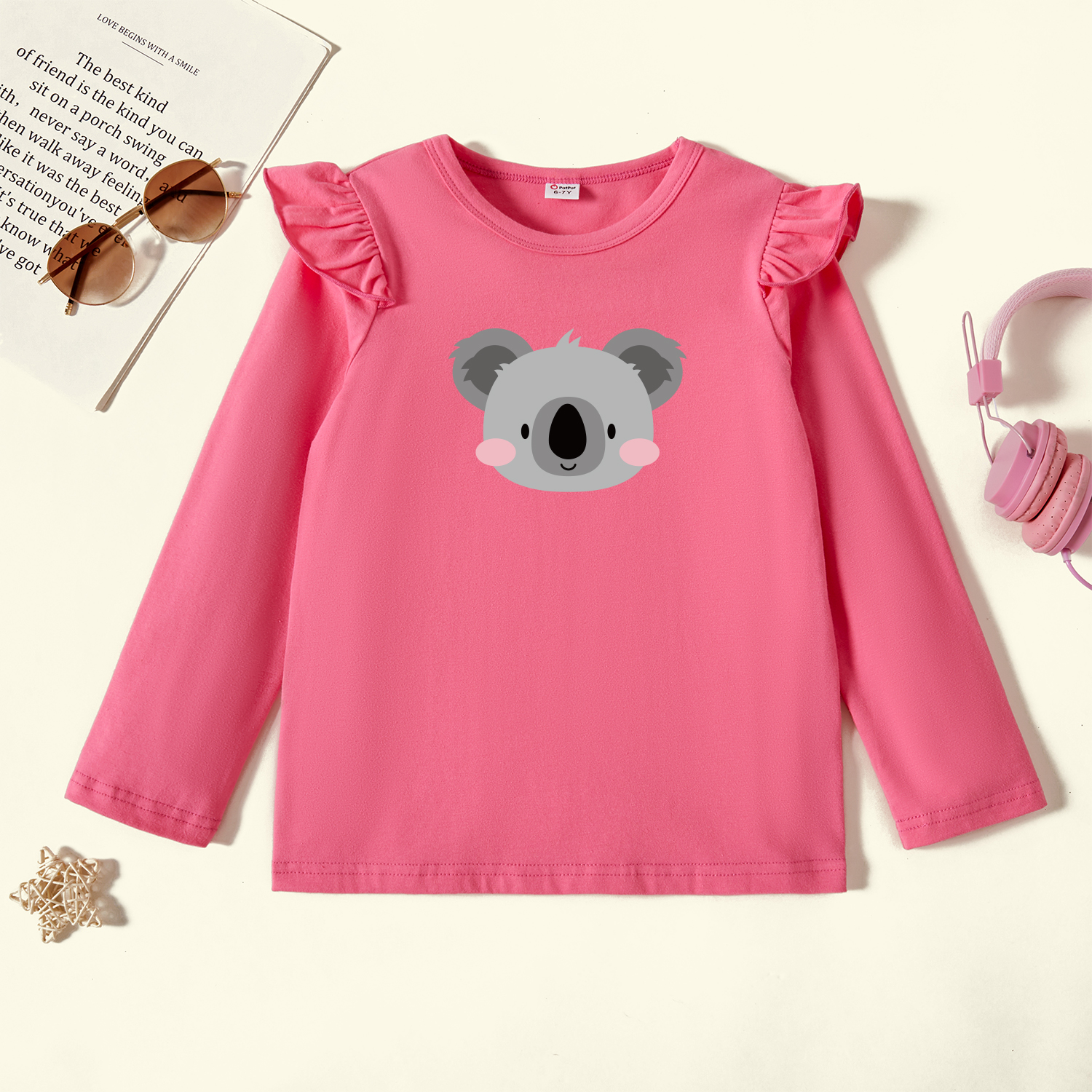 

Kids Graphic Flutter-sleeve Deep Pink Long-sleeve Tee