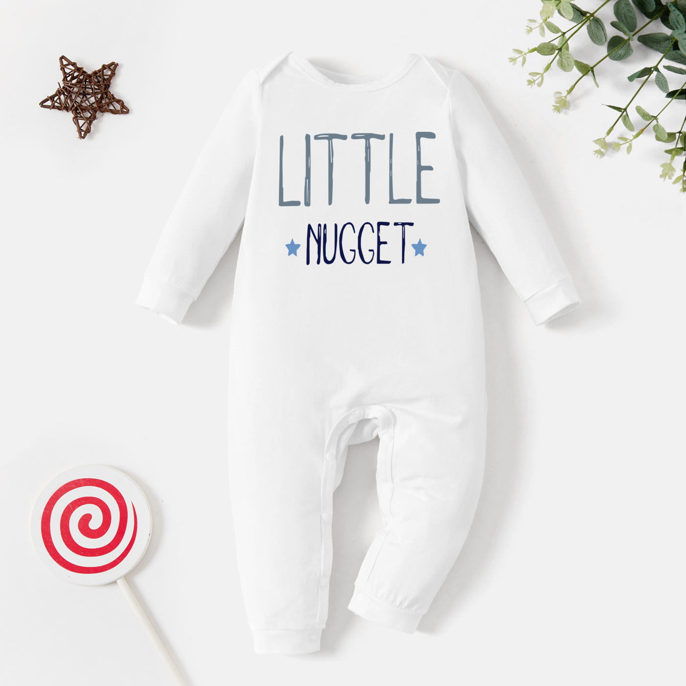 

Baby Graphic Letter and Stars Print Long-sleeve Jumpsuit