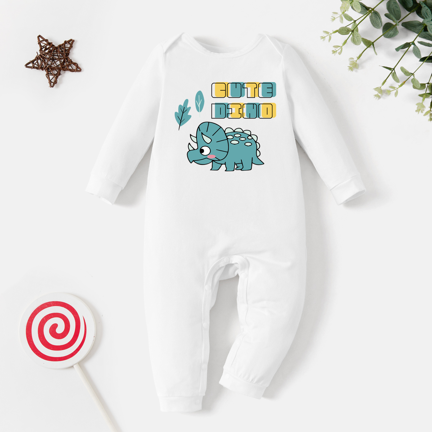 

Baby Boy Graphic Letter and Dinosaur Print Long-sleeve Jumpsuit