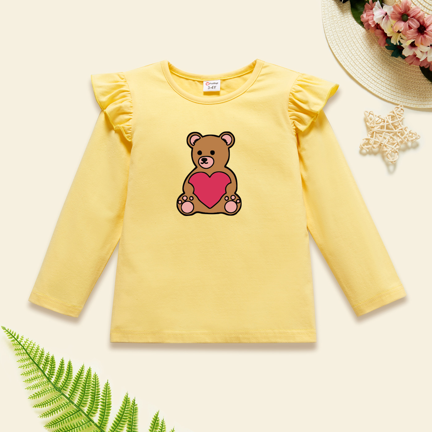 

Toddler Graphic Flutter-sleeve Beige Long-sleeve Tee