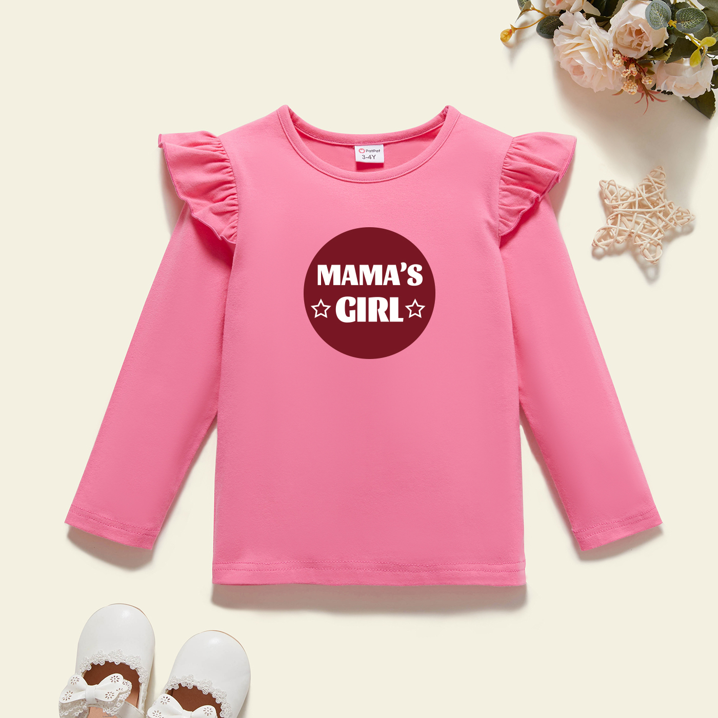 

Toddler Graphic Flutter-sleeve Deep pink Long-sleeve Tee